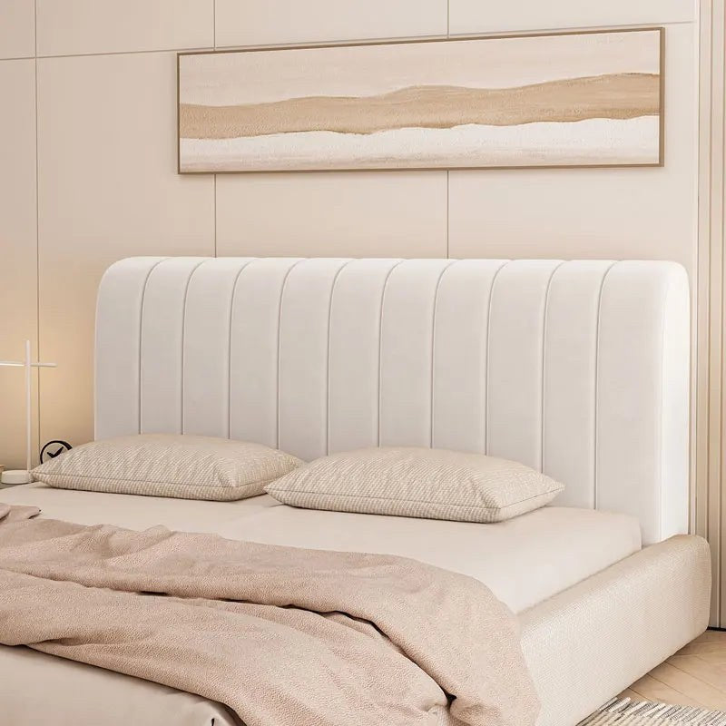 Housse de tête de lit extensible en velours, modèle lignes blanc