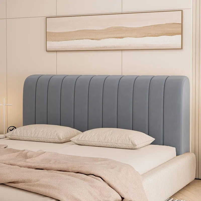 Housse de tête de lit extensible en velours, modèle lignes gris bleu