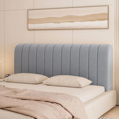 Housse de tête de lit extensible en velours, modèle lignes gris