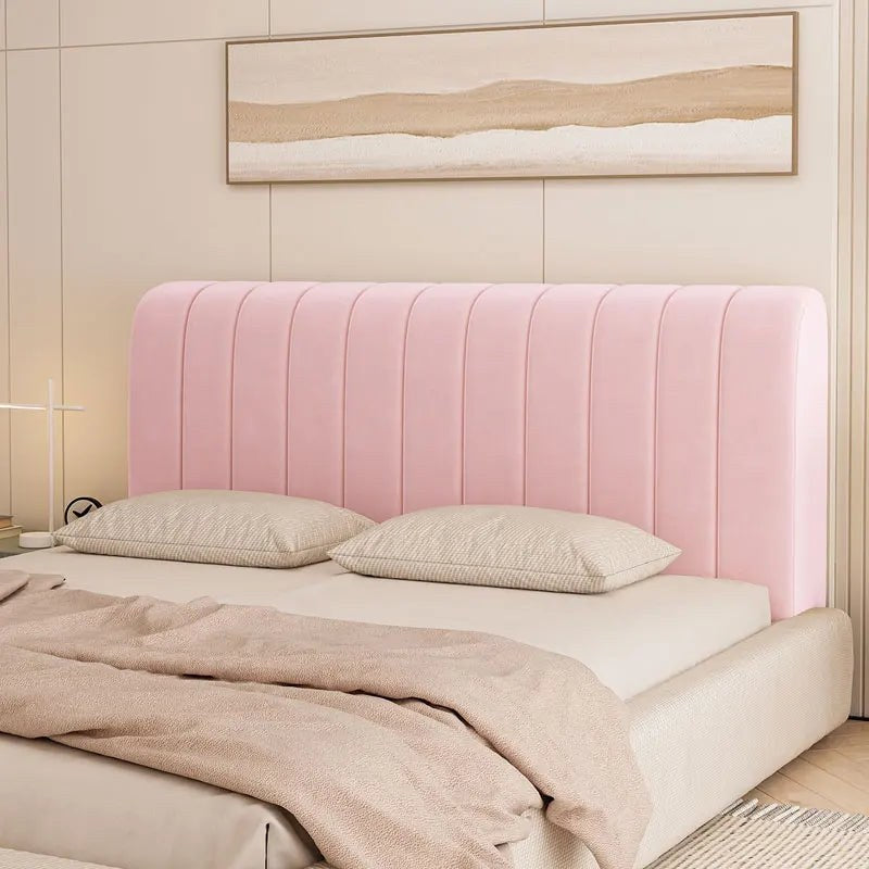 Housse de tête de lit extensible en velours, modèle lignes rose