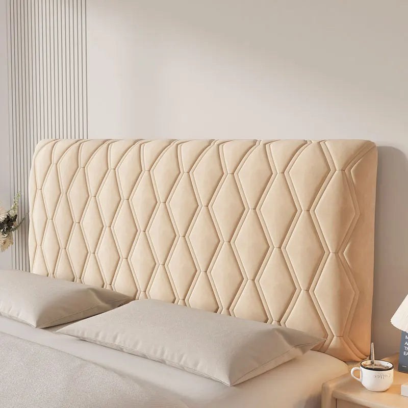 Housse de tête de lit extensible en velours, modèle losanges beige