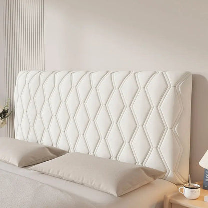 Housse de tête de lit extensible en velours, modèle losanges blanc