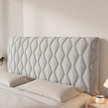 Housse de tête de lit extensible en velours, modèle losanges gris clair