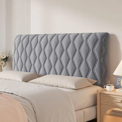Housse de tête de lit extensible en velours, modèle losanges gris foncé