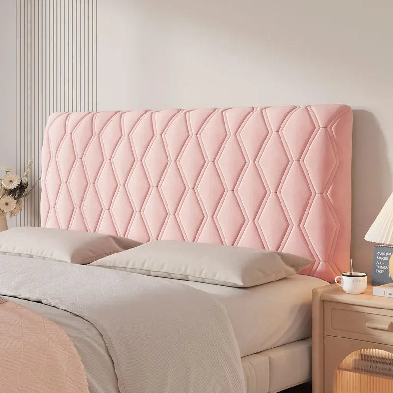 Housse de tête de lit extensible en velours, modèle losanges rose