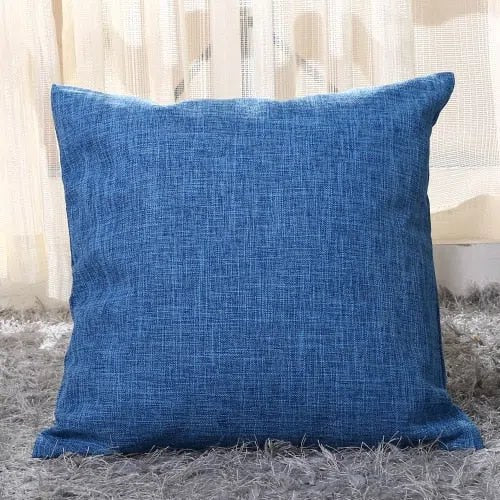 Housse de coussin texture lin bleu