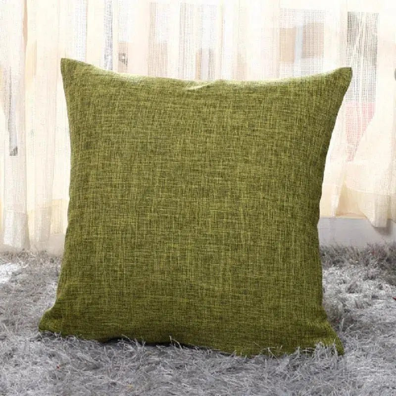 Housse de coussin texture lin vert