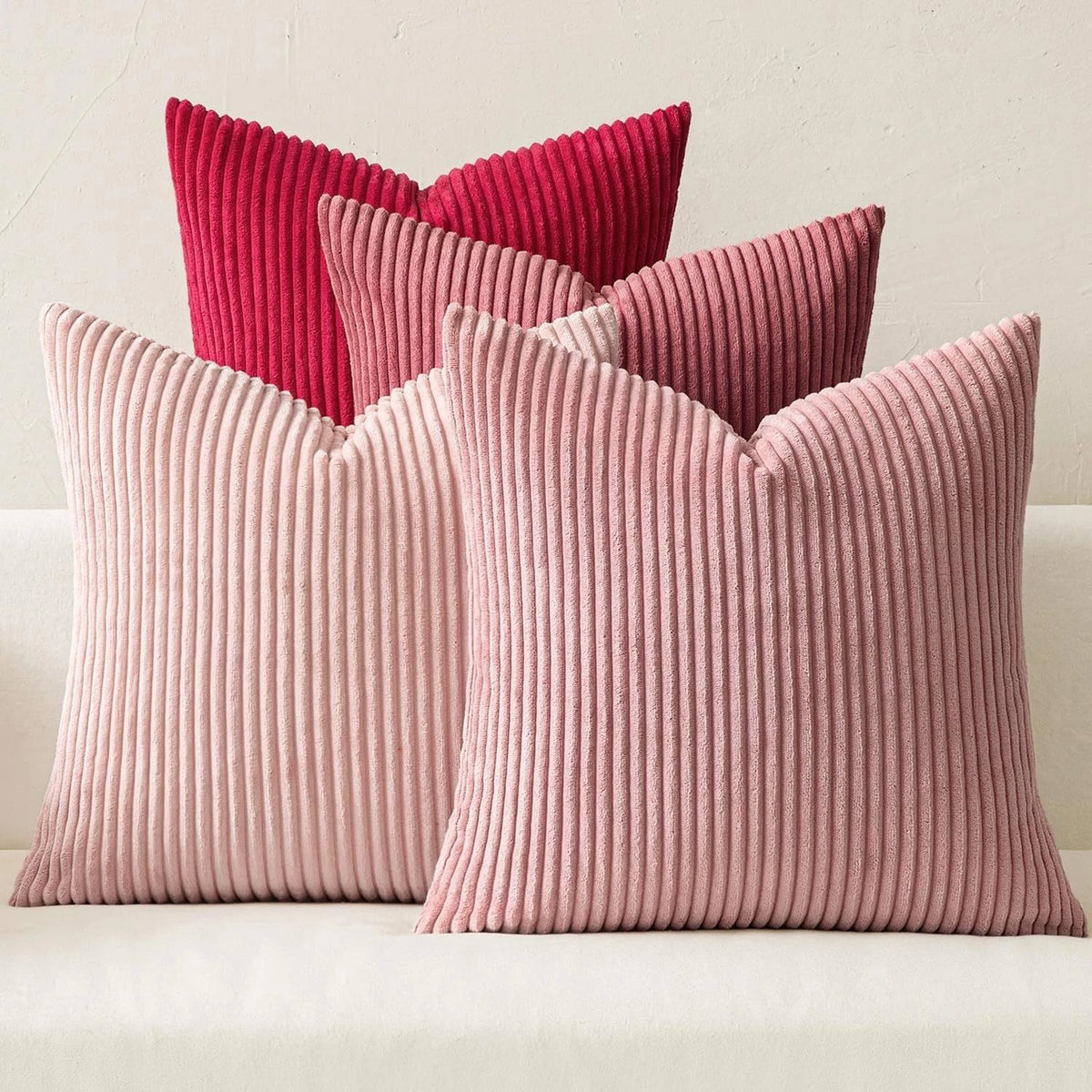 Lot de 4 housses de coussin en velours côtelé, camaïeu de roses