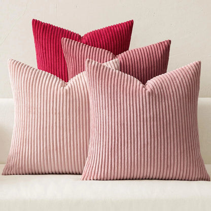 Lot de 4 housses de coussin en velours côtelé, camaïeu de roses