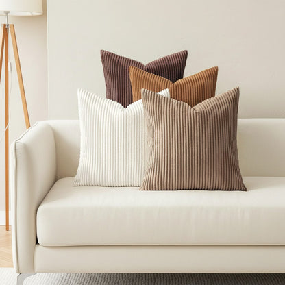 Lot de 4 housses de coussin en velours côtelé chocolat, caramel, crème et taupe